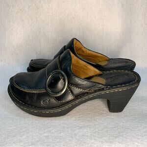 BORN Womens Mule Clogs Sz 8 Black Leather Buckle Retro 90s Y2K Platform Chunky‎